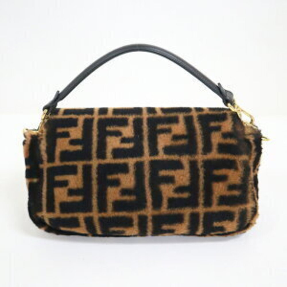 Fendi Bucket Bag Black Fur Leather Brown Zucca Mamma